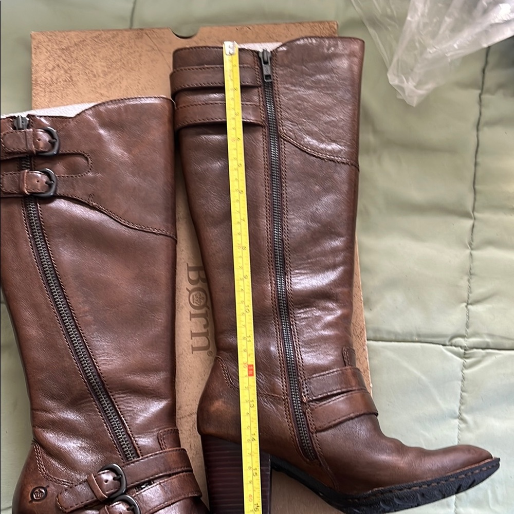 Born Brown Leather Knee-High Heeled Boots - Picture 10 of 16